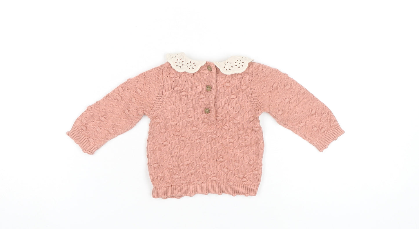 Next Baby Pink Cotton Knit Jumper with Collar 0-3 Months Unisex
