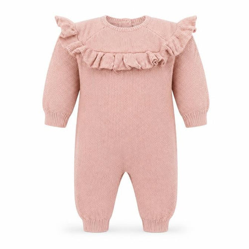 Mamas & Papas Girls Pink 0-3 Months Cotton Knit Ruffle Babygrow