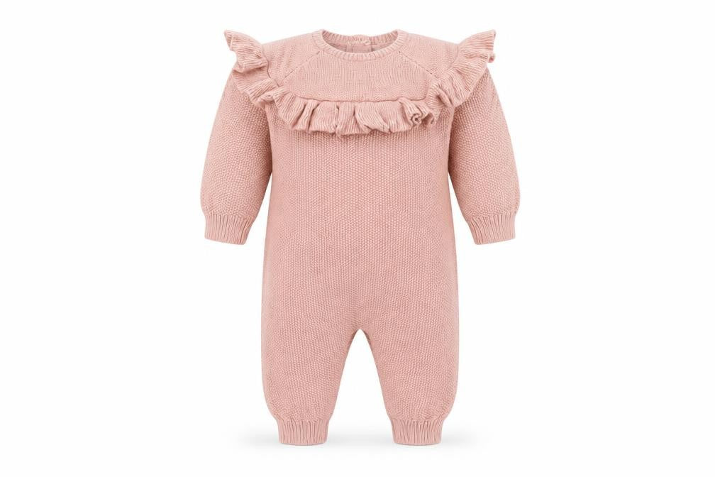 Mamas & Papas Girls Pink 0-3 Months Cotton Knit Ruffle Babygrow