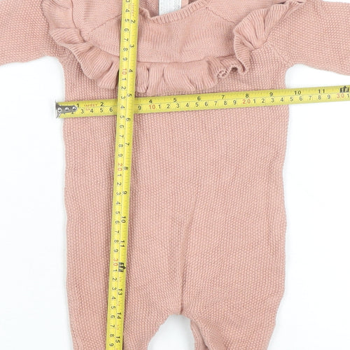 Mamas & Papas Girls Pink 0-3 Months Cotton Knit Ruffle Babygrow