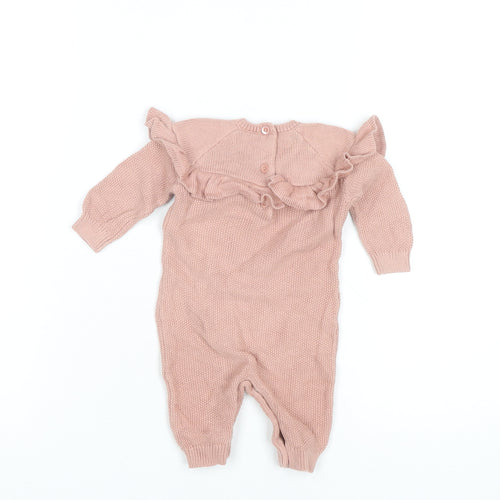 Mamas & Papas Girls Pink 0-3 Months Cotton Knit Ruffle Babygrow