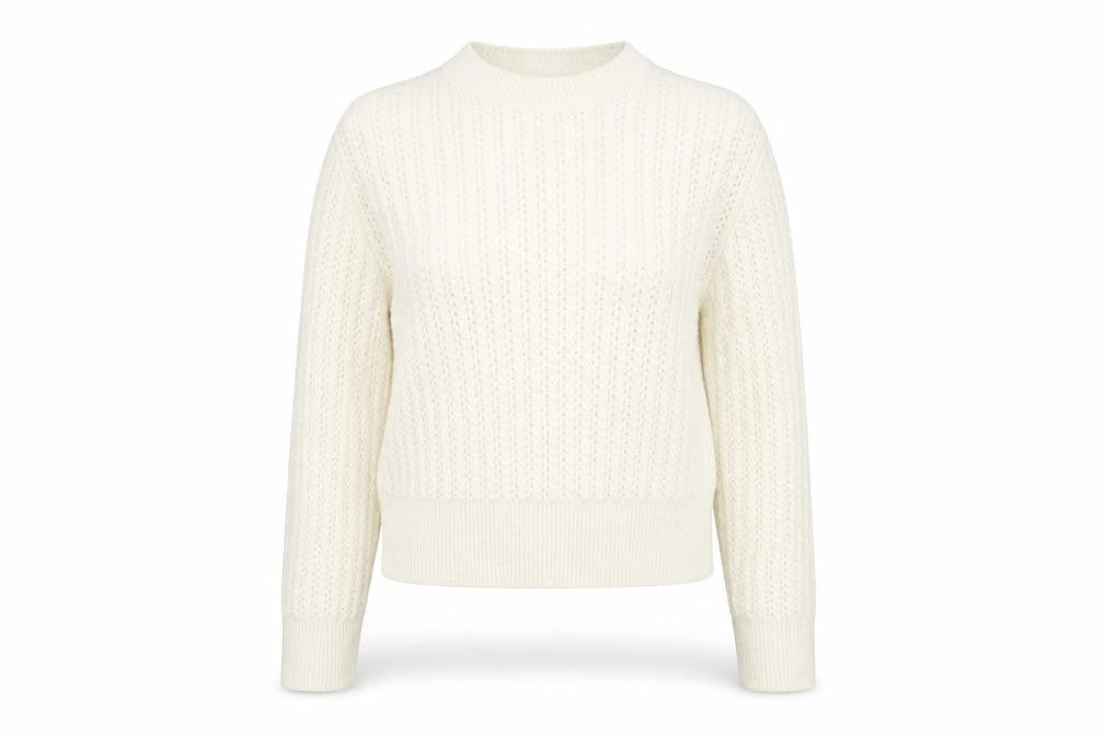 Front view of Mango Women’s Ivory Cable-Knit jumper, size S