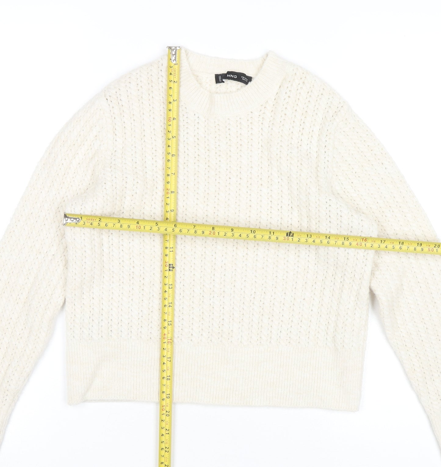 MNG Women’s Ivory Cable-Knit Pullover Jumper Size S