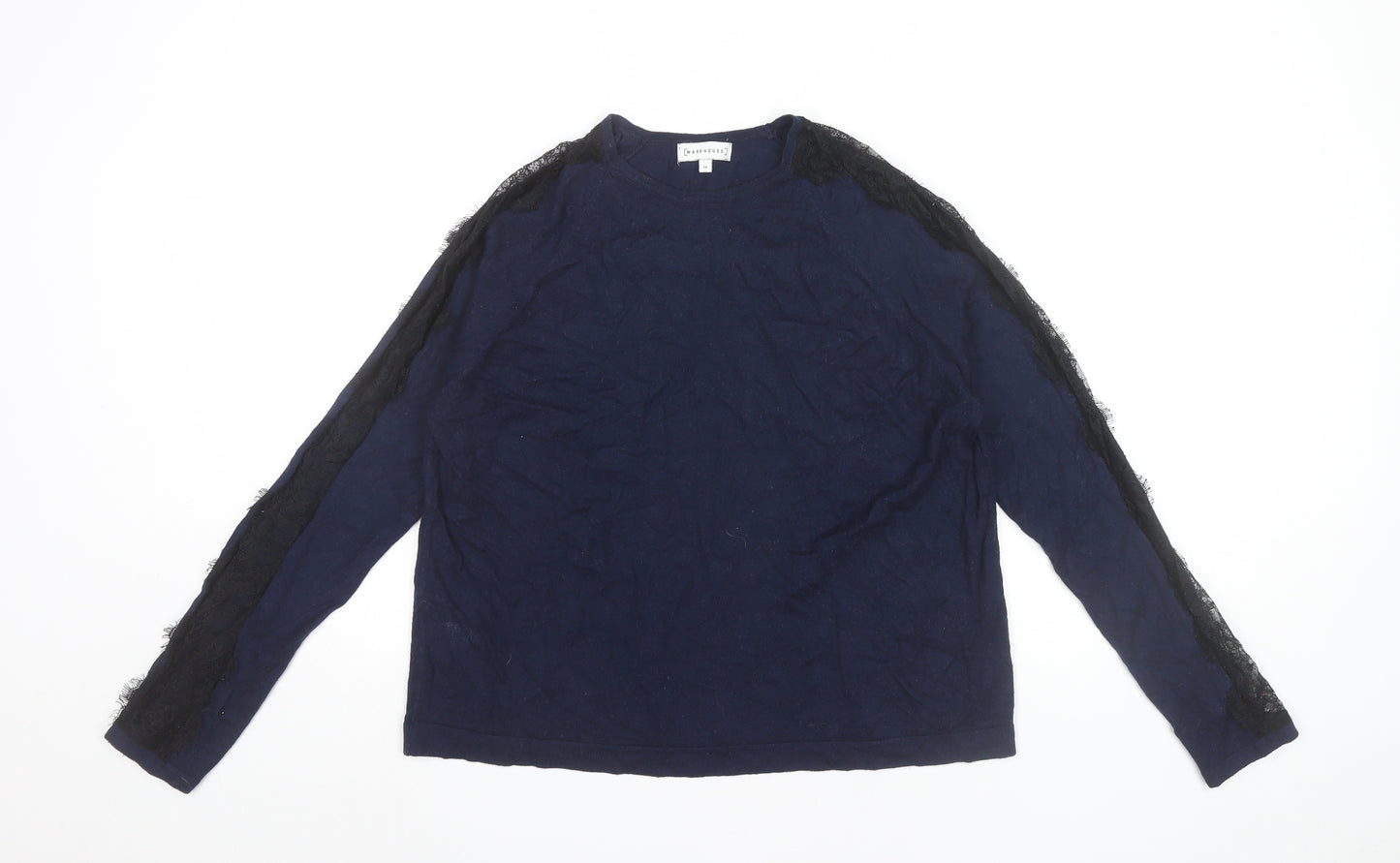 Warehouse Womens Blue Lace Accent Pullover Jumper UK 14