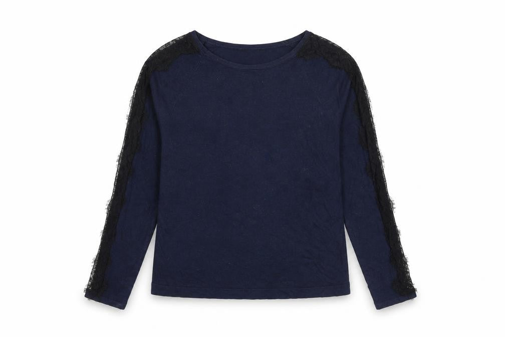 Front view of Warehouse women’s blue lace accent jumper uk 14