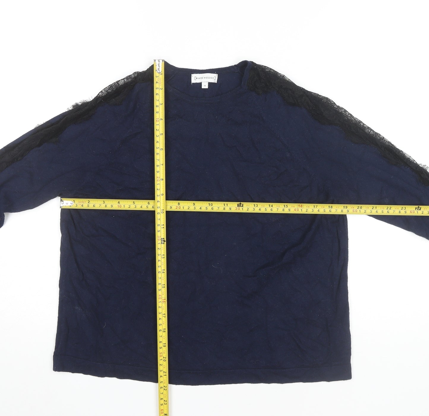 Warehouse Womens Blue Lace Accent Pullover Jumper UK 14