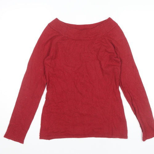Susan Bristol Womens Red Boat Neck Angora Wool Blend Jumper Size S