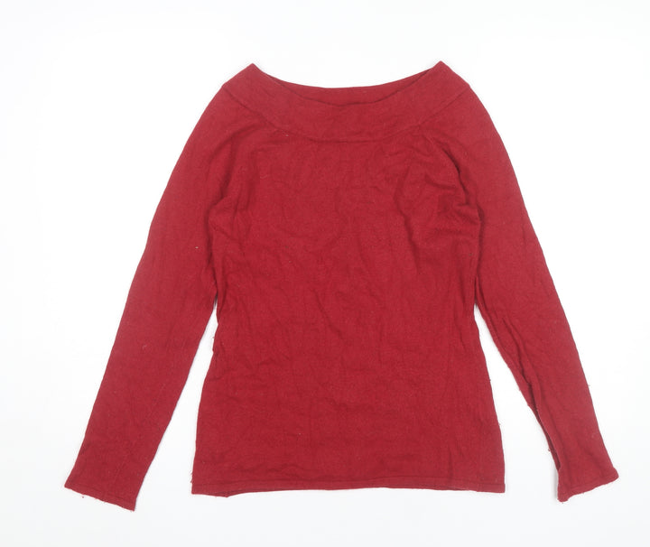 Susan Bristol Womens Red Boat Neck Angora Wool Blend Jumper Size S