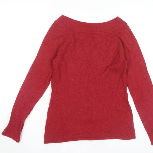 Susan Bristol Womens Red Boat Neck Angora Wool Blend Jumper Size S