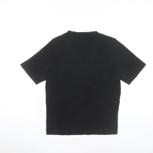 Marks and Spencer Women Black Size 14 Knit V-Neck Short Sleeve Top