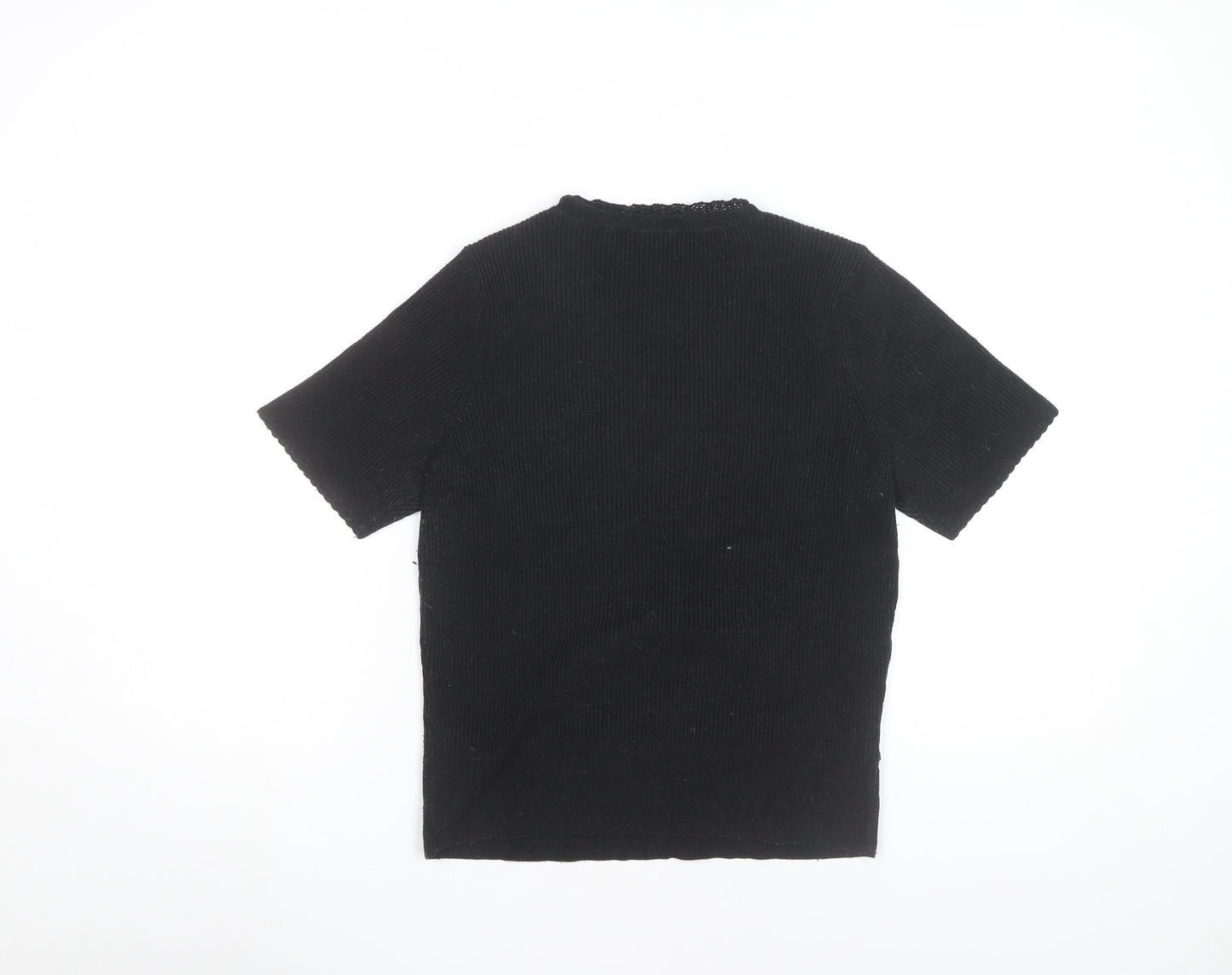 Marks and Spencer Women Black Size 14 Knit V-Neck Short Sleeve Top