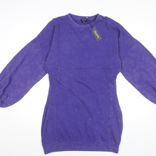 Boohoo Women Purple Size 16 Cotton Long Sleeve T-Shirt Dress