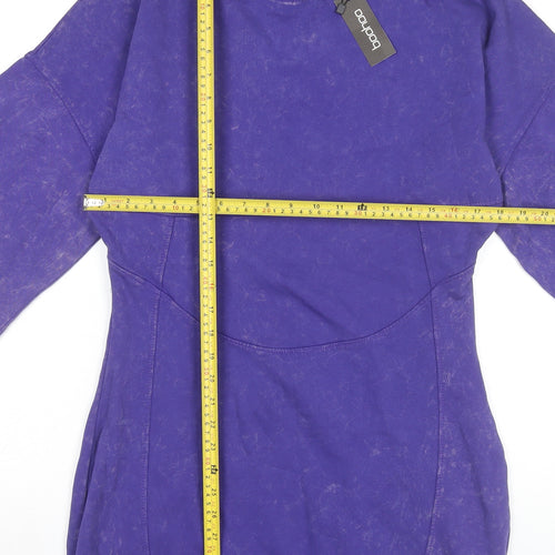 Boohoo Women Purple Size 16 Cotton Long Sleeve T-Shirt Dress