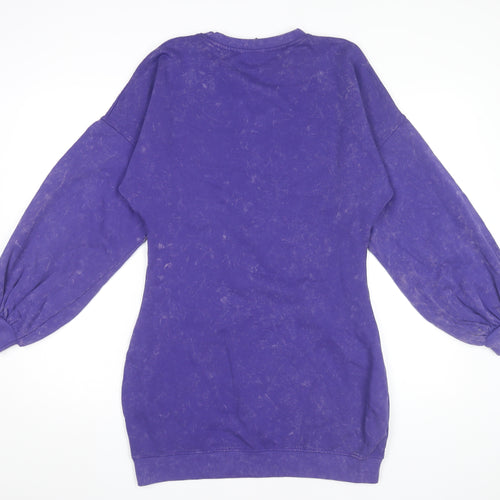 Boohoo Women Purple Size 16 Cotton Long Sleeve T-Shirt Dress