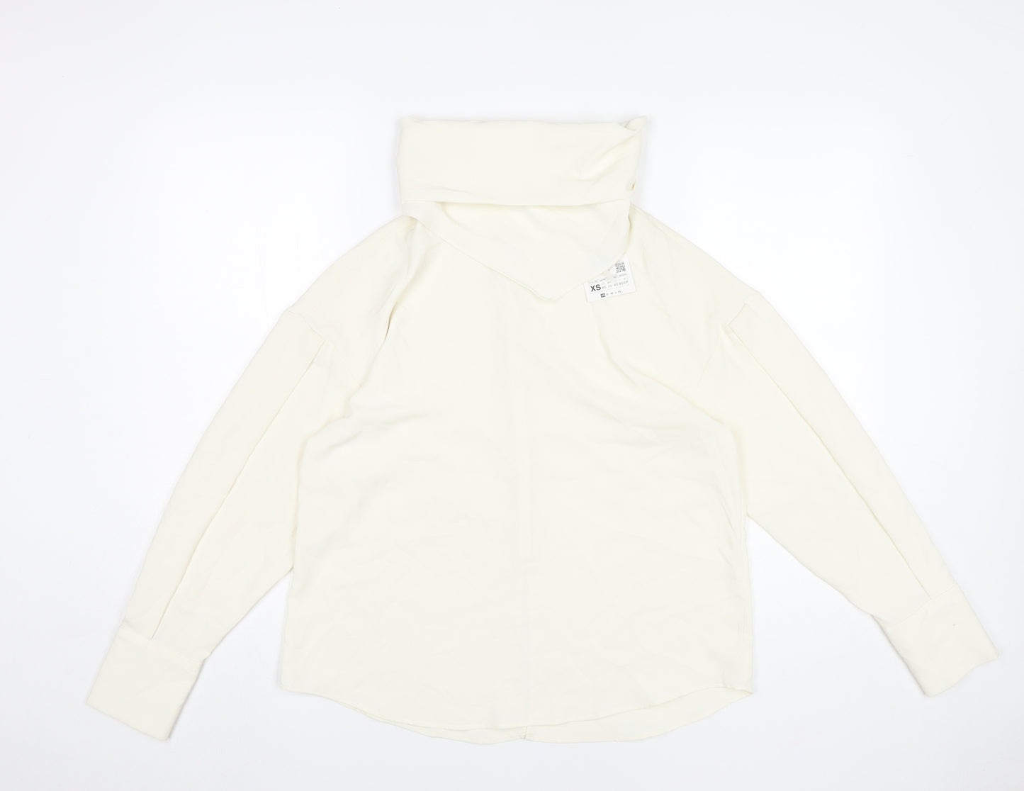Zara Women Ivory XS Button-Up High Neck Long Sleeve Shirt