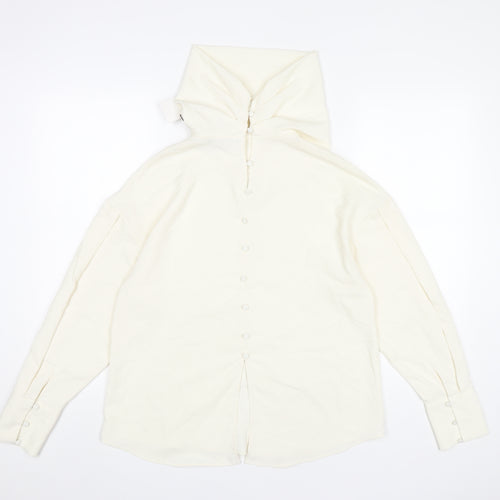 Zara Women Ivory XS Button-Up High Neck Long Sleeve Shirt