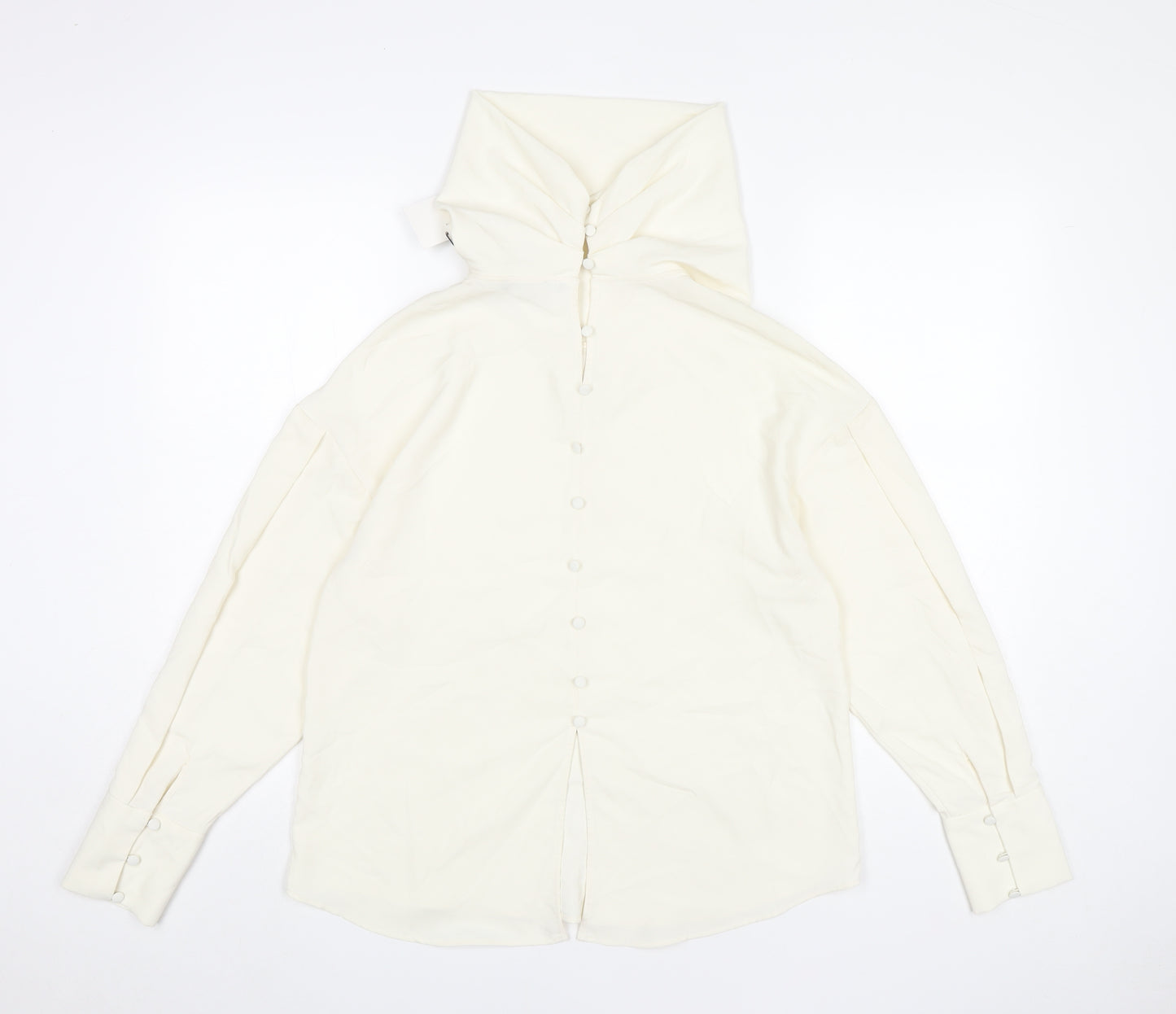 Zara Women Ivory XS Button-Up High Neck Long Sleeve Shirt