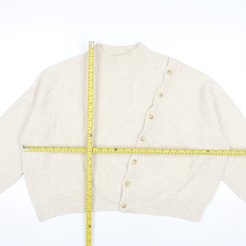 MNG Women’s Beige Mock Neck Button Cardigan Jumper Size 12