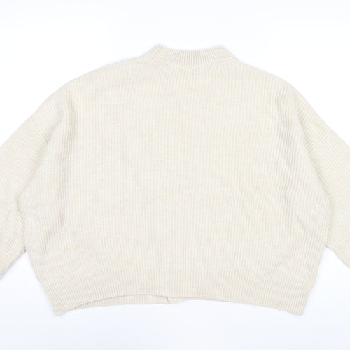 MNG Women’s Beige Mock Neck Button Cardigan Jumper Size 12