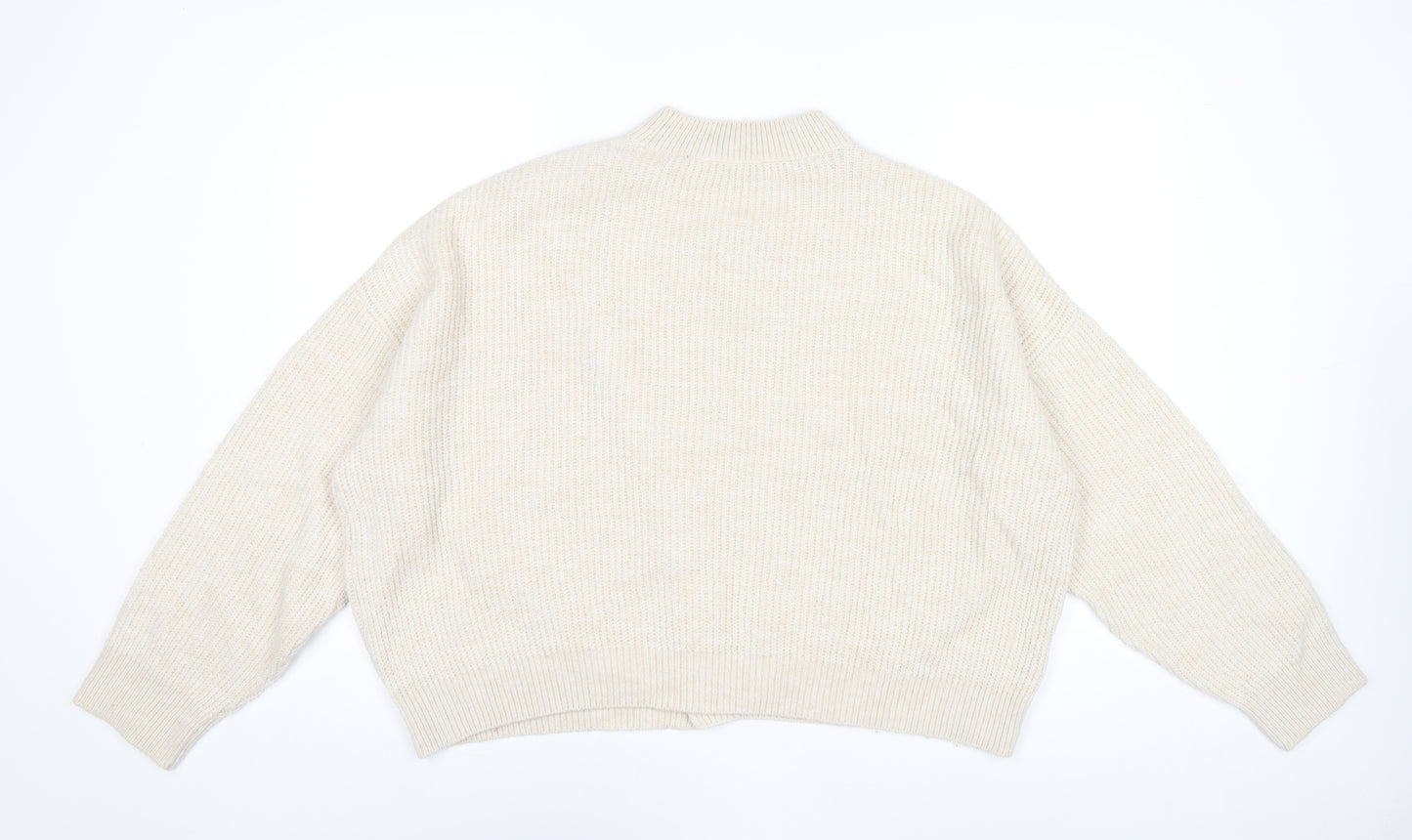 MNG Women’s Beige Mock Neck Button Cardigan Jumper Size 12