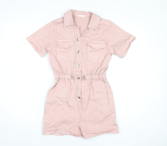 Candy Couture Girls Pink Collared Playsuit 13 Years Short Sleeve Button