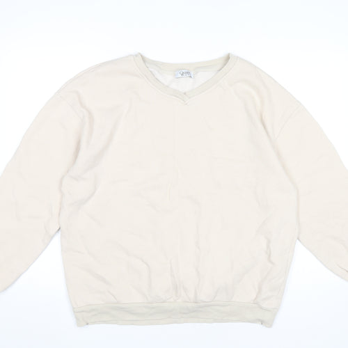 Quzen Women’s Beige V-Neck Sweatshirt UK 12 Cotton Blend Pullover