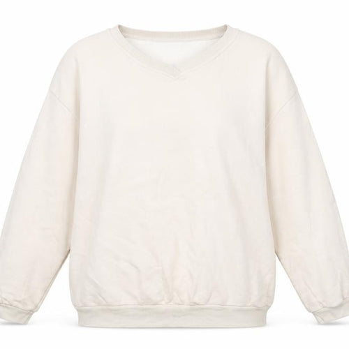 Quzen Women’s Beige V-Neck Sweatshirt UK 12 Cotton Blend Pullover
