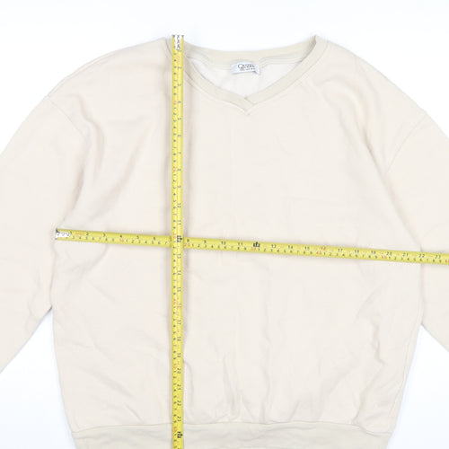 Quzen Women’s Beige V-Neck Sweatshirt UK 12 Cotton Blend Pullover
