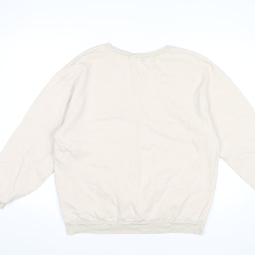 Quzen Women’s Beige V-Neck Sweatshirt UK 12 Cotton Blend Pullover