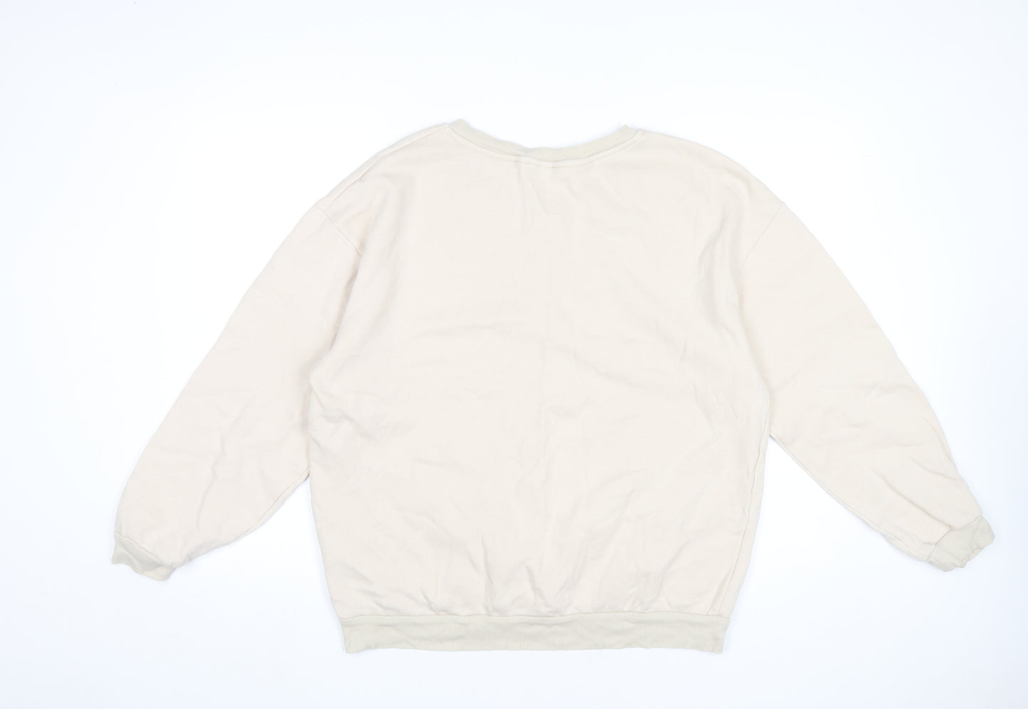 Quzen Women’s Beige V-Neck Sweatshirt UK 12 Cotton Blend Pullover