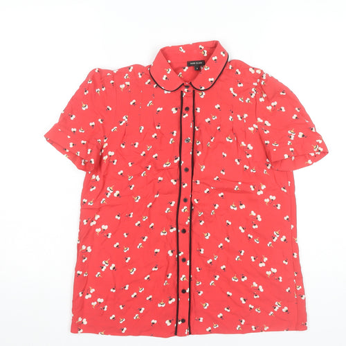River Island Women's Red Floral Button-Up Shirt Top Size 8