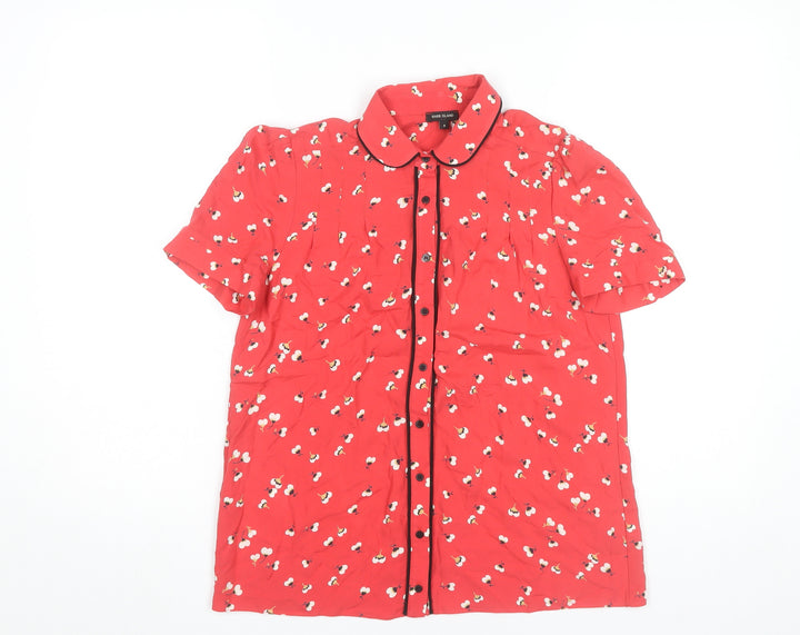 River Island Women's Red Floral Button-Up Shirt Top Size 8