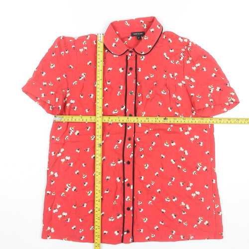 River Island Women's Red Floral Button-Up Shirt Top Size 8