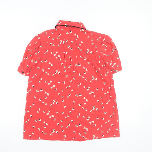 River Island Women's Red Floral Button-Up Shirt Top Size 8
