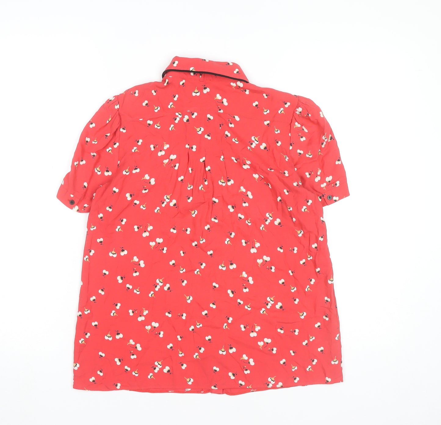 River Island Women's Red Floral Button-Up Shirt Top Size 8