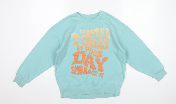 H&M Boys Blue Graphic Print Sweatshirt 9-10Y Pullover Crew Neck