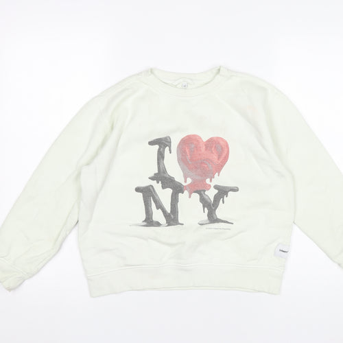 Infaant Girls White Cotton Graphic Pullover Sweatshirt 9-10Y