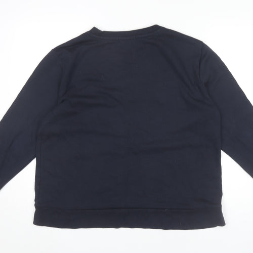 DKNY Womens Black Logo Sequin Pullover Sweatshirt Size L