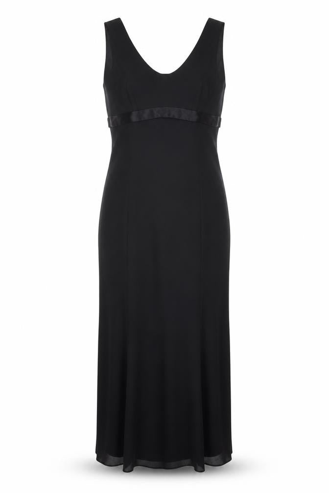 Front view of Kris Marcelli women’s black, size UK 10, long sheath formal dress