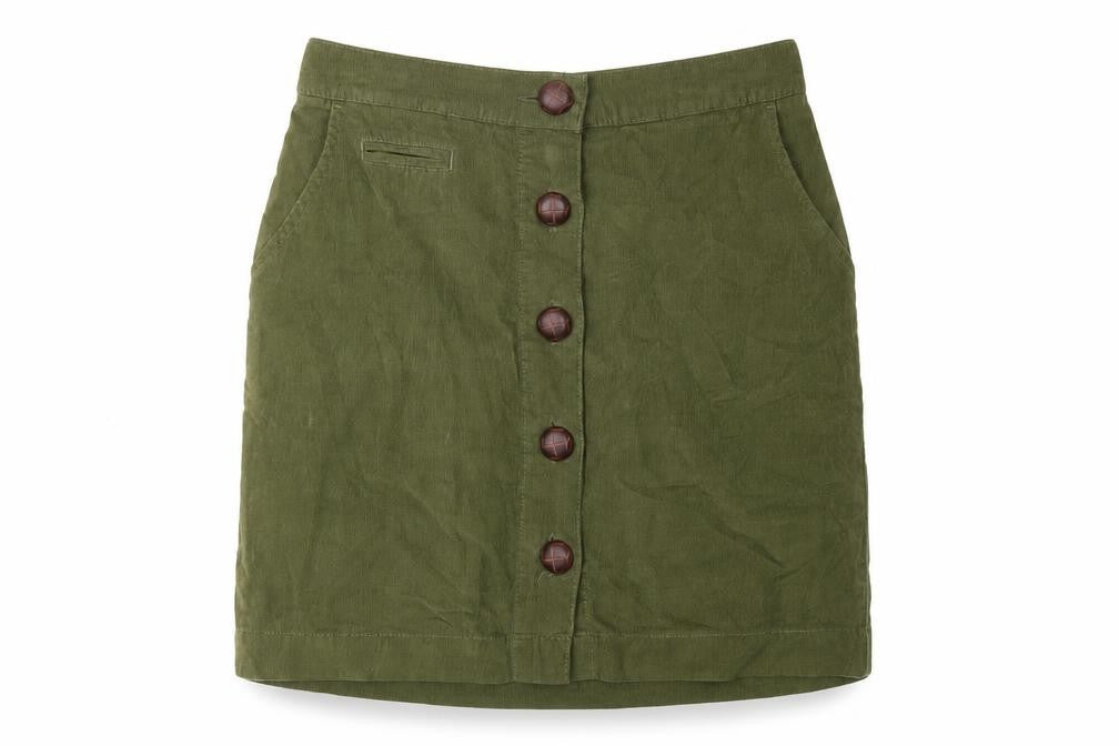 Front view of BDG Women’s Green Corduroy Button Skirt S Short Casual