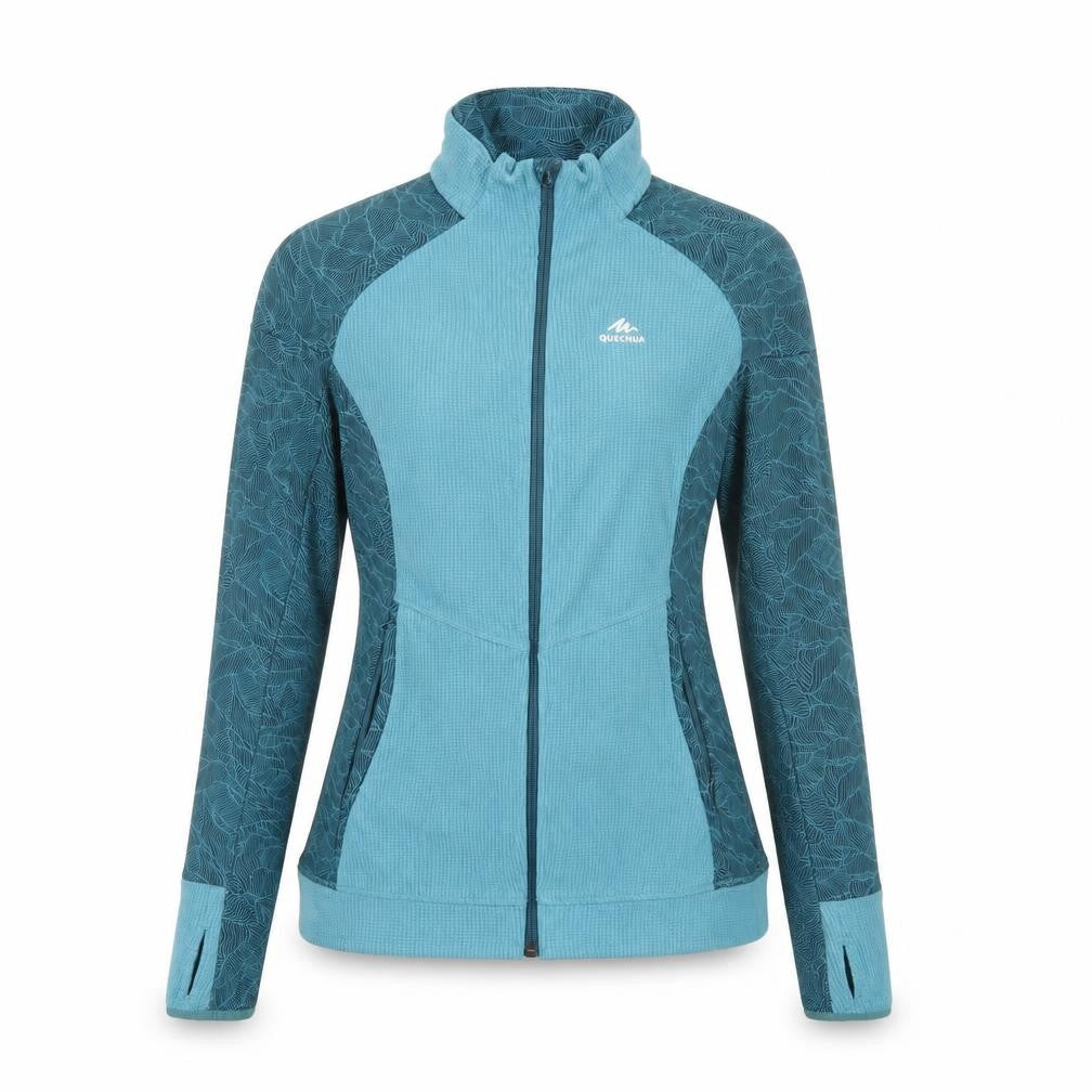 Front view of Quechua women’s blue lightweight full zip jacket, size S