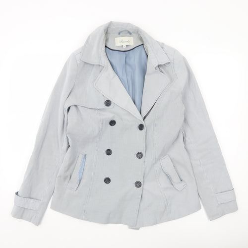 Peacocks Women Blue Striped Pea Coat Jacket Size 10
