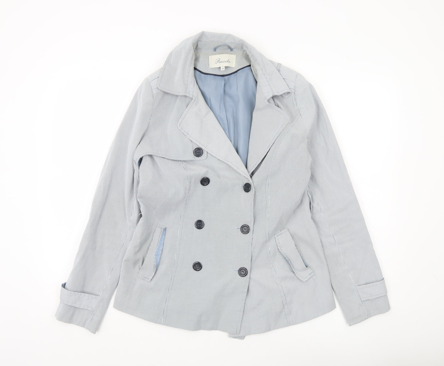 Peacocks Women Blue Striped Pea Coat Jacket Size 10