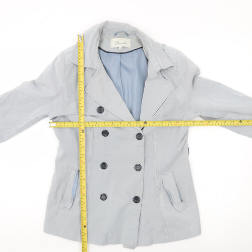 Peacocks Women Blue Striped Pea Coat Jacket Size 10