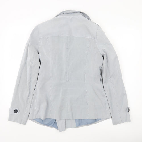 Peacocks Women Blue Striped Pea Coat Jacket Size 10
