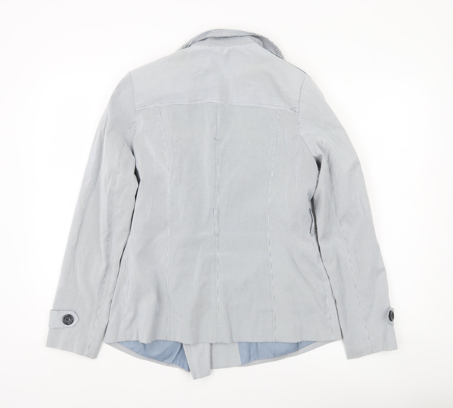 Peacocks Women Blue Striped Pea Coat Jacket Size 10