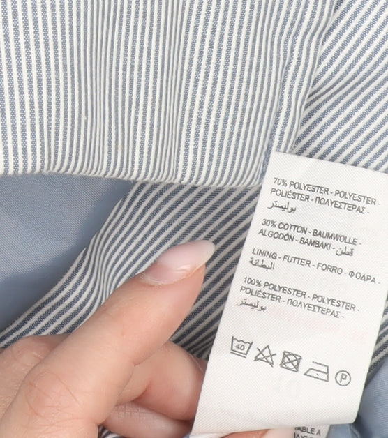 Peacocks Women Blue Striped Pea Coat Jacket Size 10