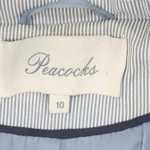 Peacocks Women Blue Striped Pea Coat Jacket Size 10