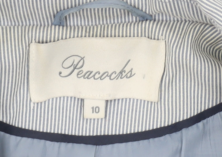 Peacocks Women Blue Striped Pea Coat Jacket Size 10