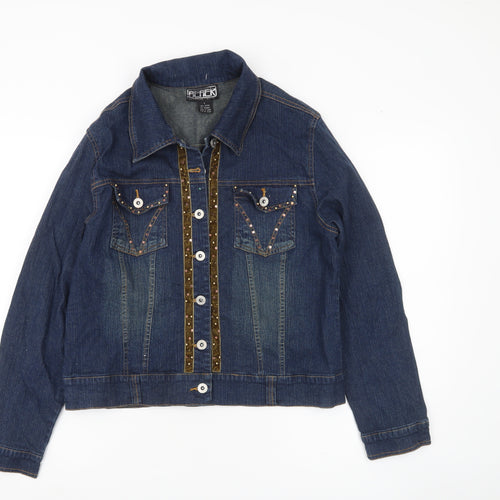 BEACH Women’s Blue Denim Studded Jacket Size L Casual
